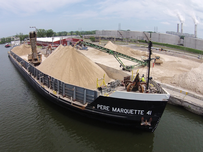 The barge Pere Marquette 41 has been a frequent visitor to the Port of Monroe loading synthetic gypsum for export to Canada 
