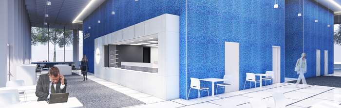 Rendering of the Hylant Building’s new café featuring Sarnies